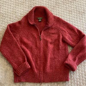 Eddie Bauer dark red wool zip sweater